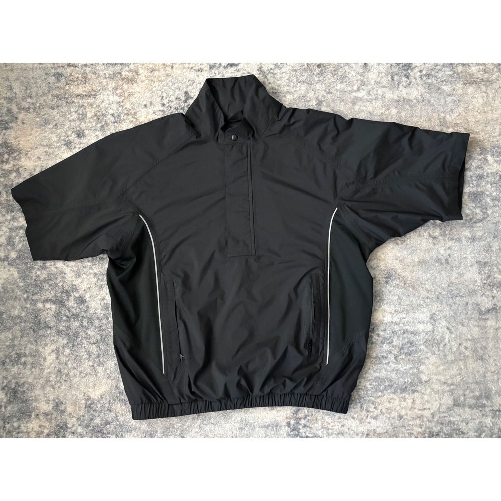 FootJoy DryJoys Black Jacket Size Medium Full Zip Golf Windbreaker Short Sleeve‎